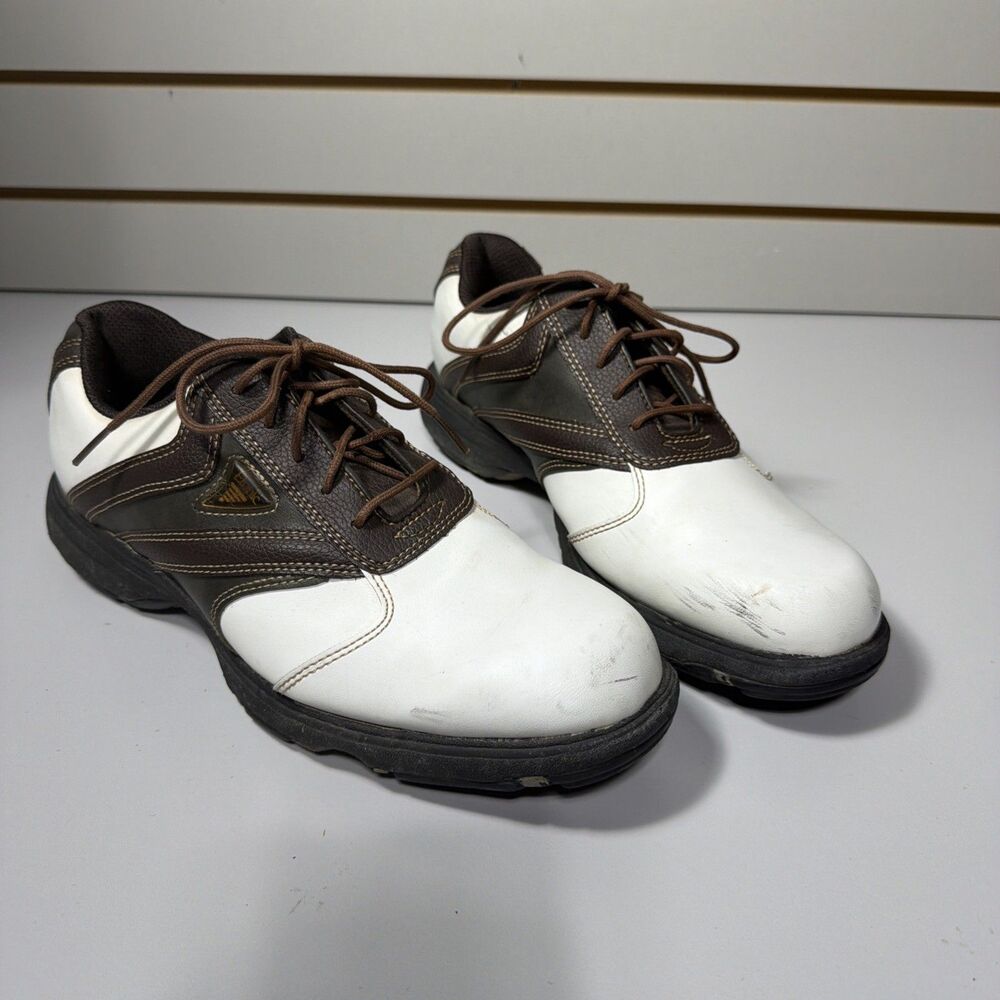 Etonic Golf Dri Tech 9M Used Spiked Shoes Brown and White Leather